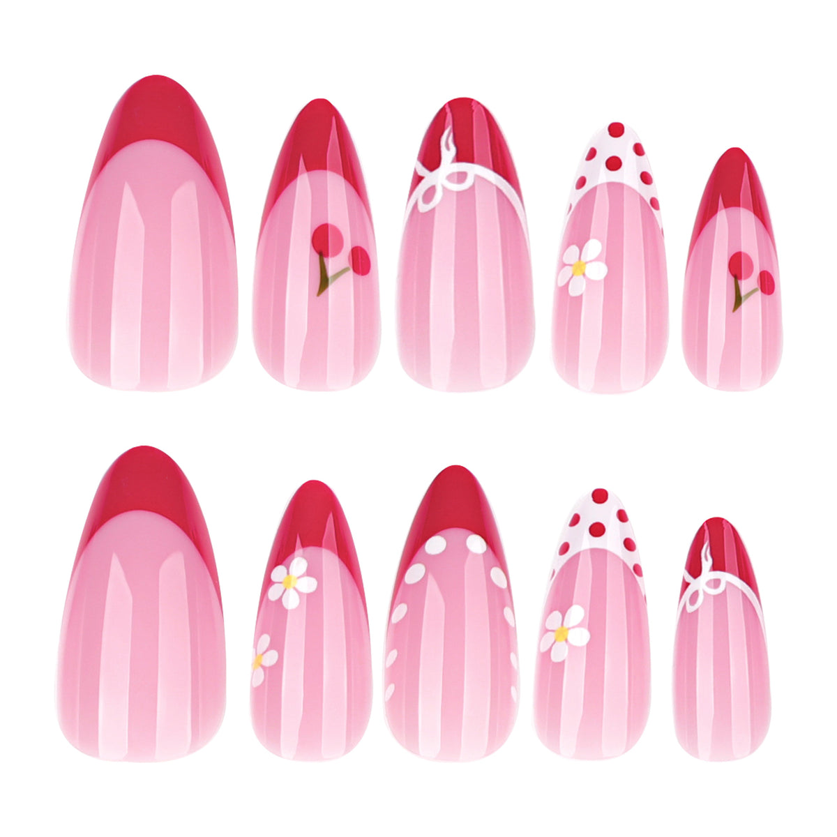 Kunstvolle Nagelverlängerungen mit fröhlichem Kirsch-Design Brehn