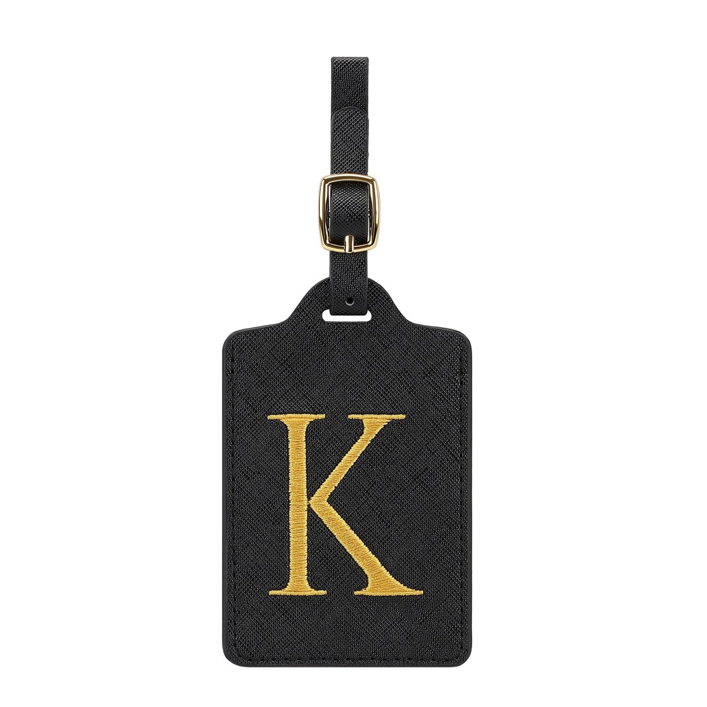 gesticktes Initialen-Monogramm-Leder-Gepäckanhänger mit verstellbarem Schnallenriemen Brehn