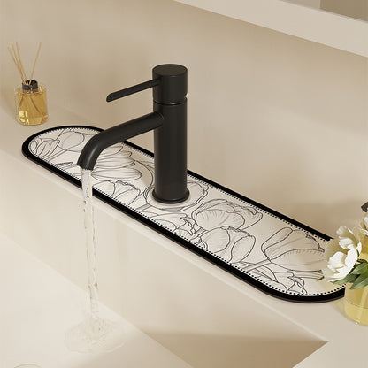 Decorative Semi-Circle Sink Splash Mat with Absorbent Silicone and Floral Sketch Print