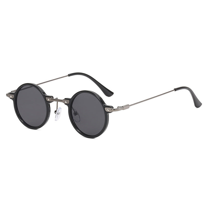 Damen runde Sonnenbrille mit modischem Metallrahmen und großen blauen Gläsern Brehn