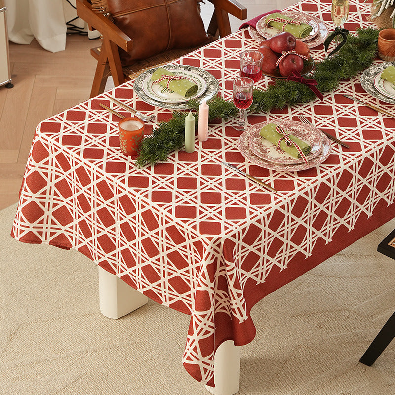 Rechteckige festliche Tischdecke aus Baumwollmischgewebe mit geometrischem Gitter‑Relief und fleckenabweisender Oberfläche Brehn