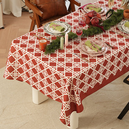 Rechteckige festliche Tischdecke aus Baumwollmischgewebe mit geometrischem Gitter‑Relief und fleckenabweisender Oberfläche Brehn