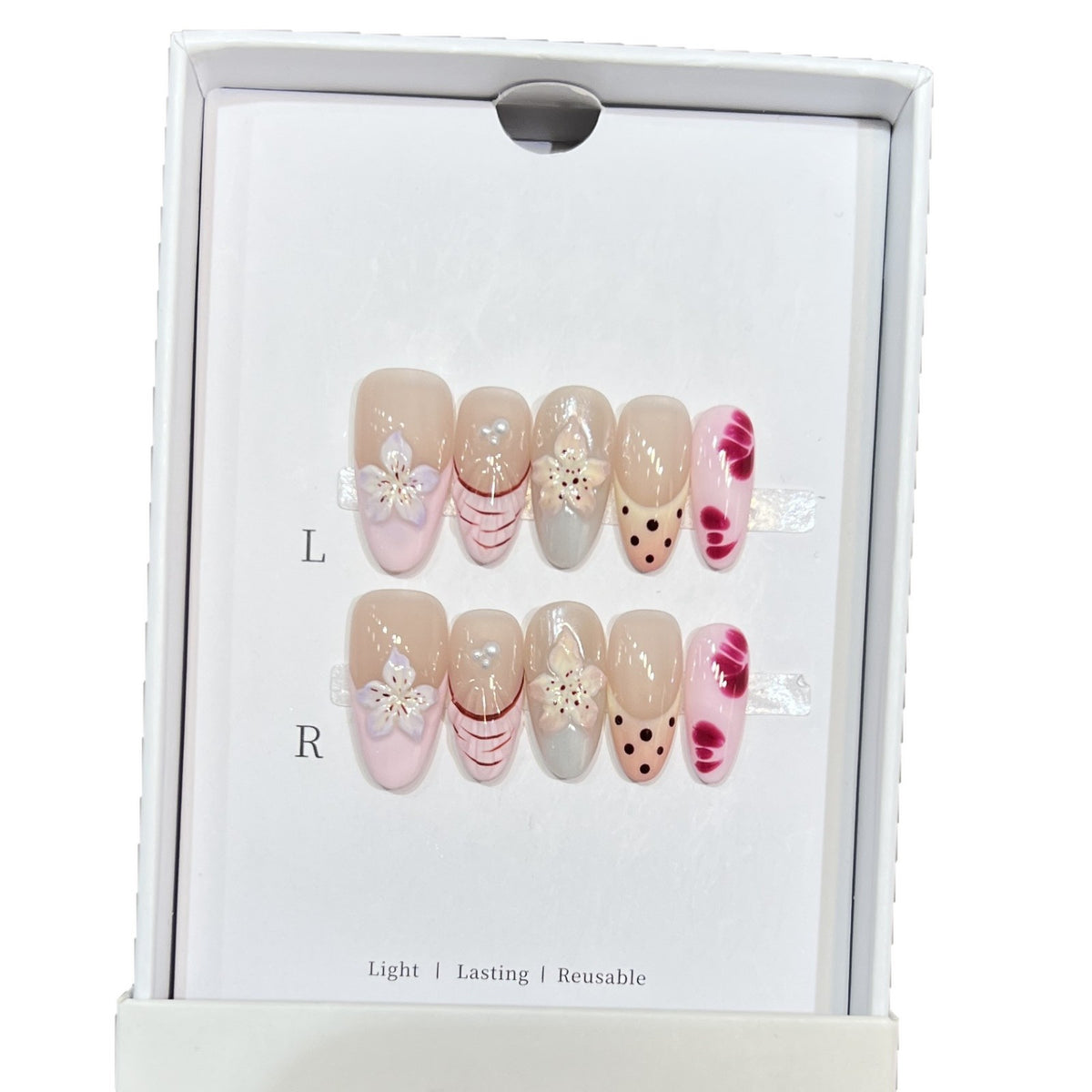 Blumen- und Punkte-Press-On-Nagelset Brehn
