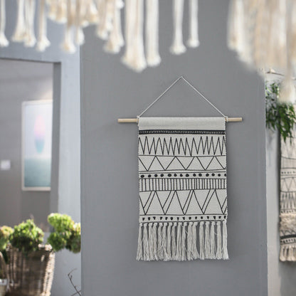 Gewebter Boho-Wandbehang mit Fransen und grafischem Ethno-Muster Brehn