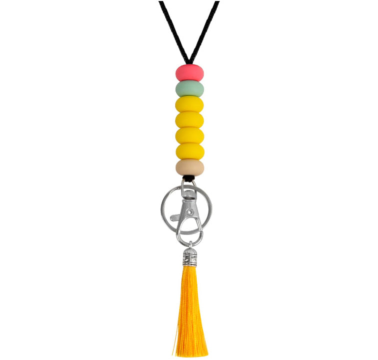 Bunter Perlen-Schlüsselanhänger Lanyard mit Quaste Brehn