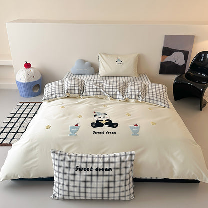 Bestickte Baumwollsatin Bettbezug Set mit Applikation Hasen und Punkte Kissenbezüge