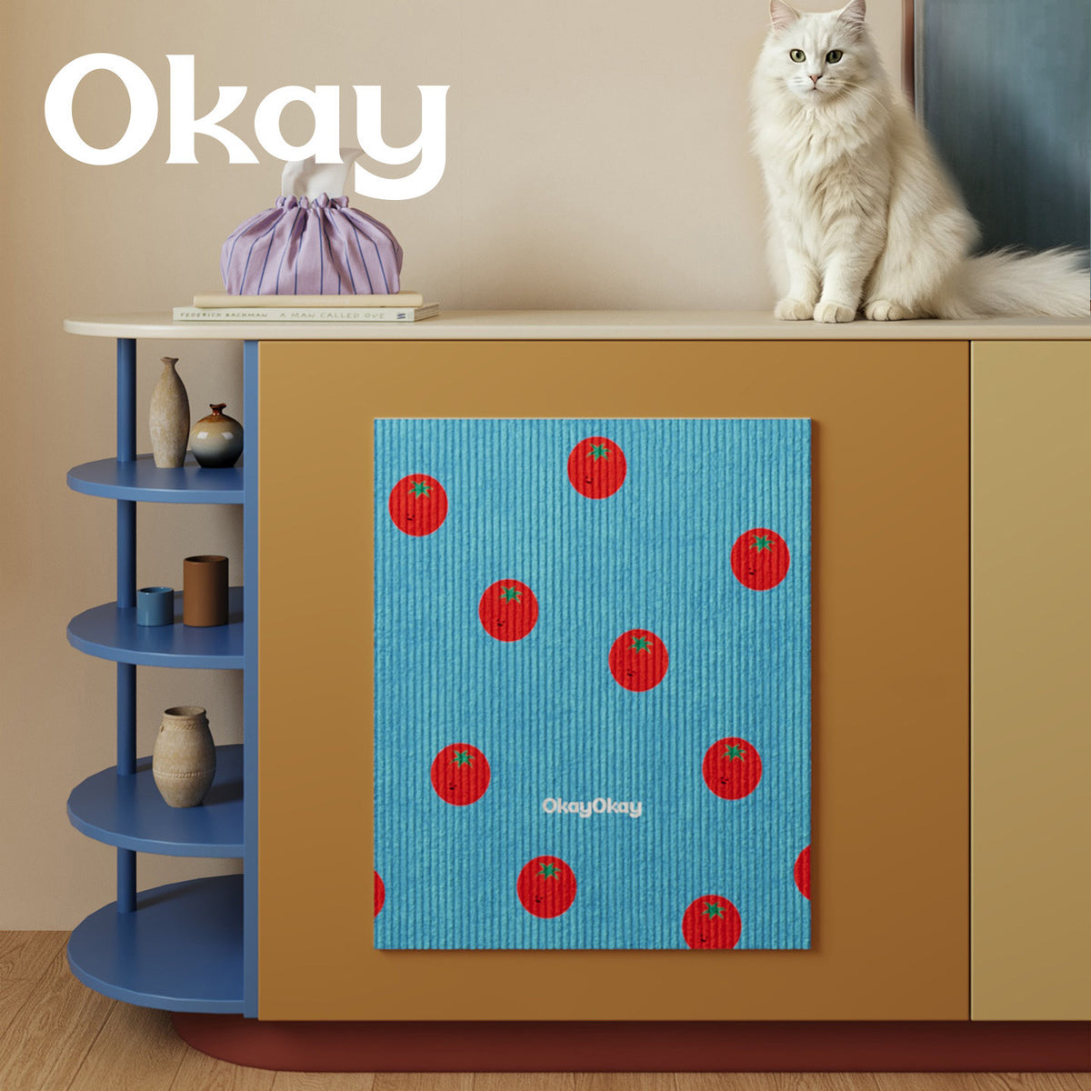 Decorative Ribbed Cotton Kitchen Tea Towel with Tomato Print