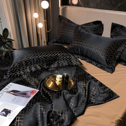 Luxuriöses Satin-Jacquard geometrisches Bettbezug- und Kissenbezug-Bettset