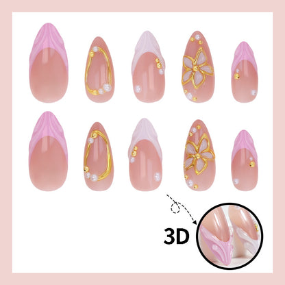 Kunstnagelset mit floralen und glitzernden Verzierungen Brehn