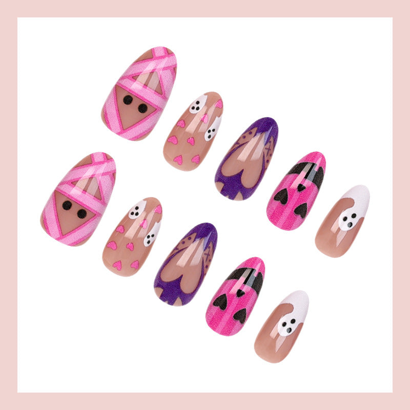 Halloween Kunstnagelset mit verspielten Geister- und Herzmotiven Brehn