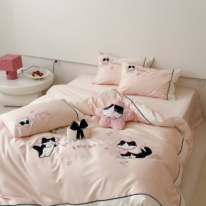 Baumwollsatin bestickte Katzen Bettbezug Set