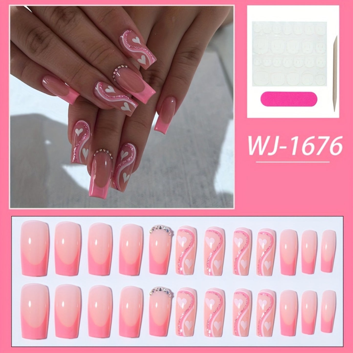 Kunstnagelset mit romantischen Herzmotiven und glamurösen Akzenten Brehn