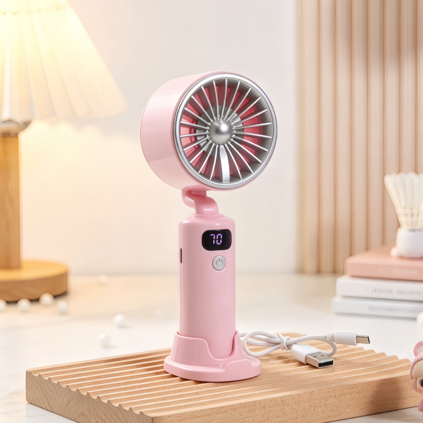 Damen tragbarer USB Tischventilator mit digitaler Geschwindigkeitsanzeige Brehn