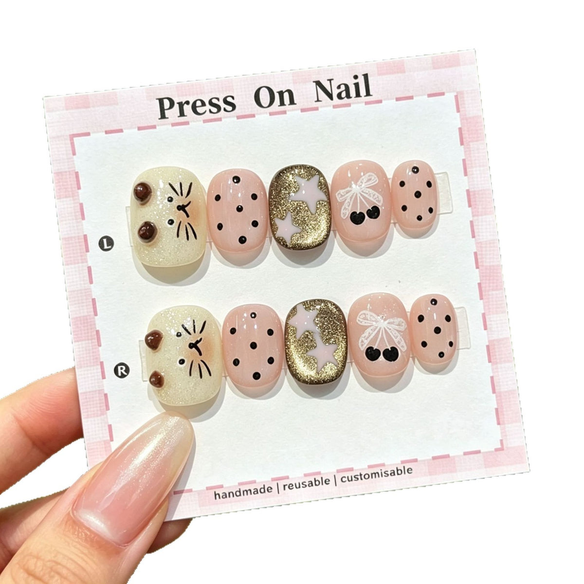 Kreatives katzenmotiviertes Press-On-Nagelset