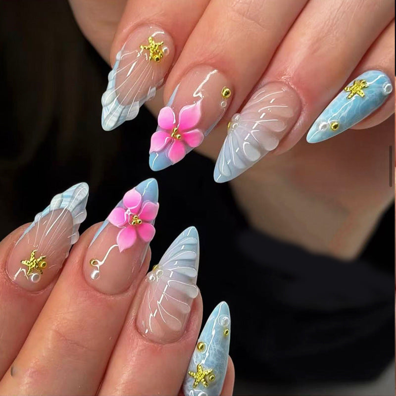 Künstlerisches von Meer inspiriertes Press-On Nagelset Brehn