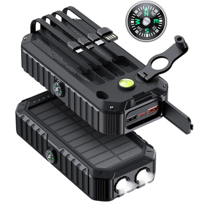 Solar-Powerbank mit Integrierten Ladekabeln und LED-Taschenlampe Brehn