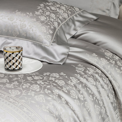 Seiden-Feel Jacquard Satin Bettbezug Set mit geprägt floralem Rand