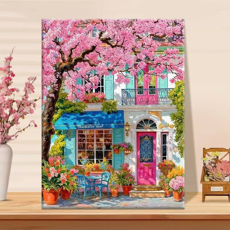Vibrant Floral Café Landschaft Leinwand Kunst Brehn