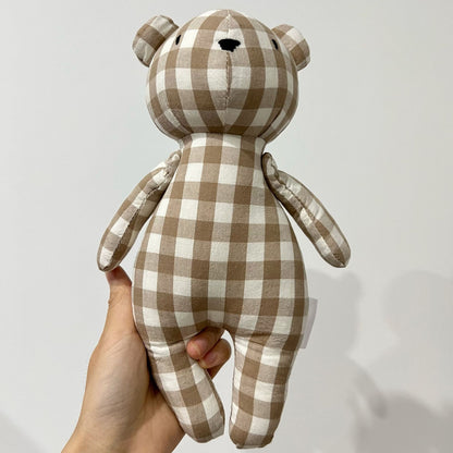 Handgefertigtes Gingham Leinen-Stil Teddy Plüschspielzeug