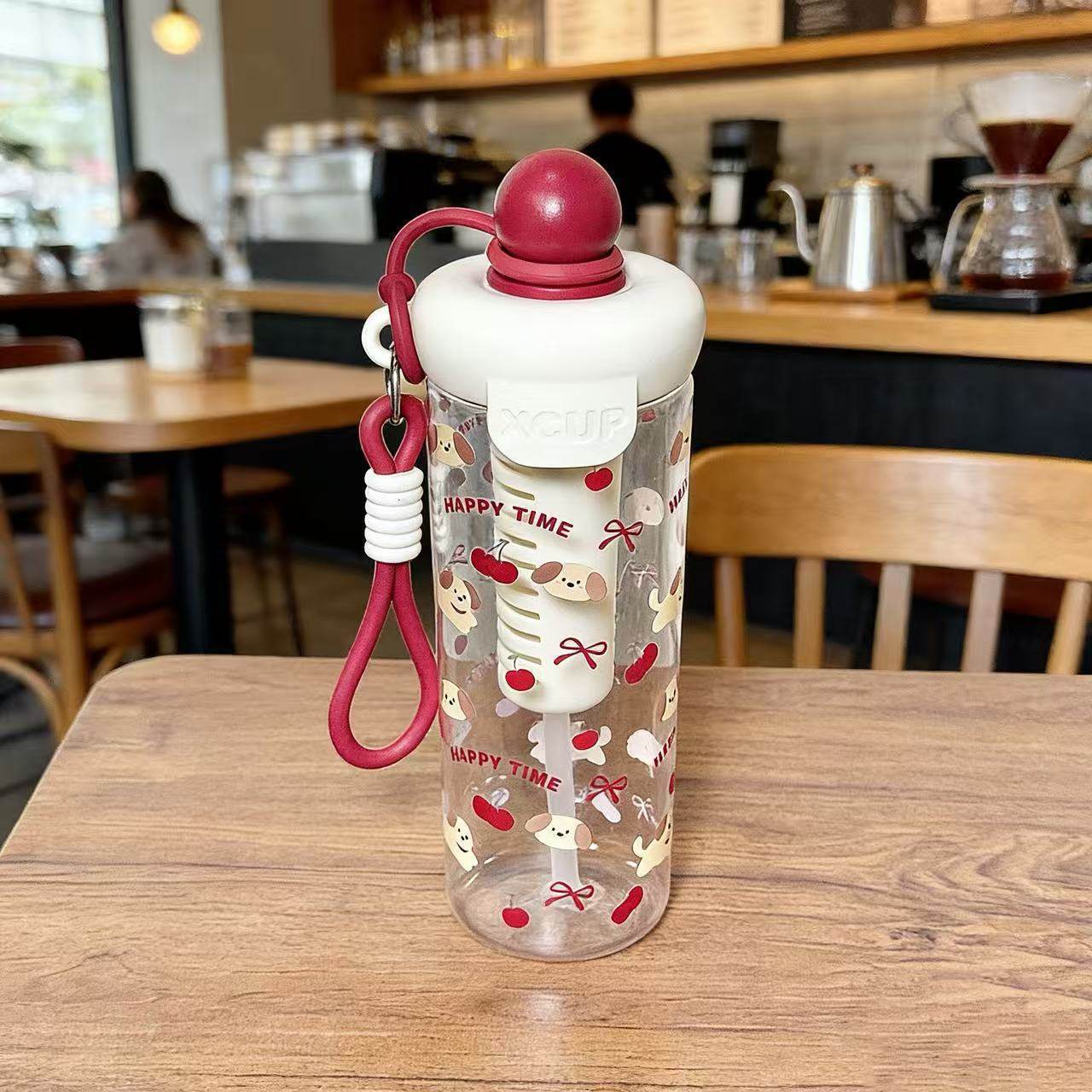 Damen Wasserflasche mit fröhlichem Motiv und praktischem Tragegriff Brehn