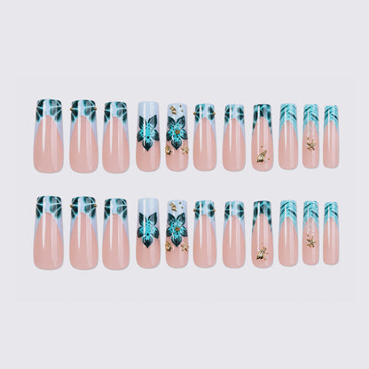 Künstlerisches Acryl Press-On Nagelset mit floralen und goldenen Elementen Brehn