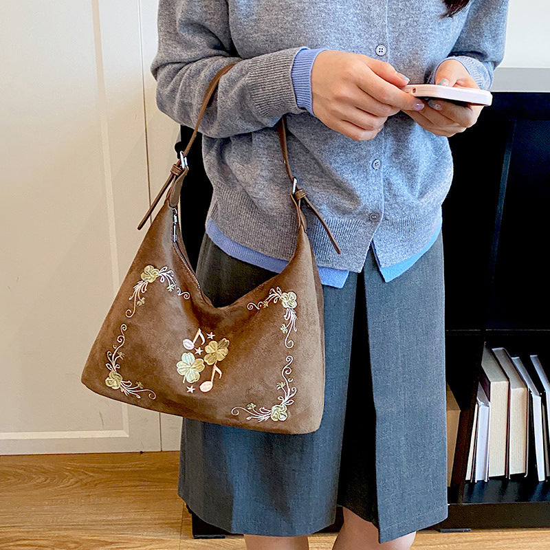 Gestickte Wildleder Hobo-Handtasche