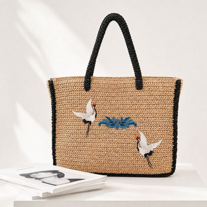 Elegante Bast-Tragetasche mit Kunstvollem Stickdesign Brehn
