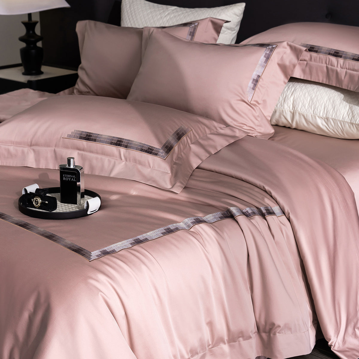 Luxus ägyptisches Baumwollsatin Bettwäsche Set mit besticktem Rand