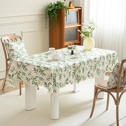 Runde abwischbare Tischdecke mit floralem Ausschnittsaum Brehn