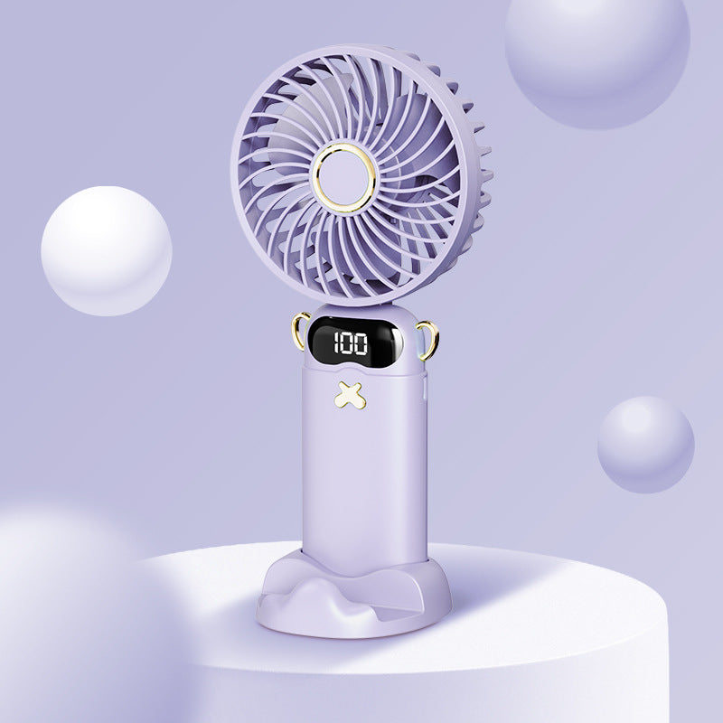Kühlender wiederaufladbarer tragbarer Mini-Ventilator mit digitaler Batteriestandsanzeige und süßem Schreibtischständer Brehn