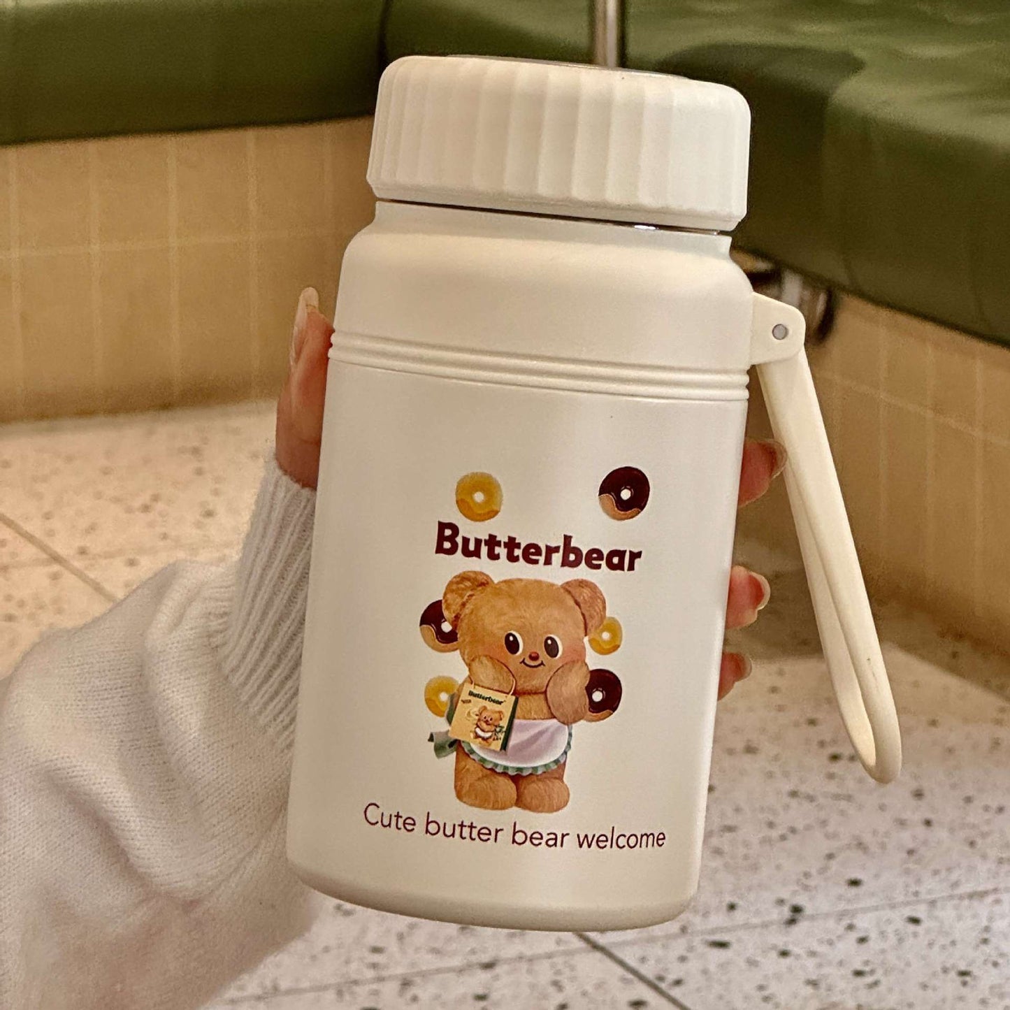 Damen Isolier-Trinkflasche mit praktischem Tragegriff und niedlichem Tiermotiv Brehn