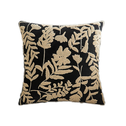 Quadratischer Kissenbezug mit botanischem Tuft-Relief und feiner Paspel Brehn