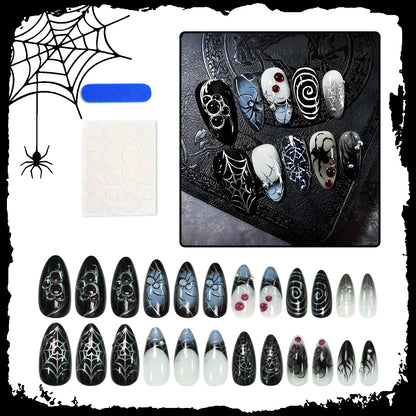 Kunstnagelset mit gruseligen Spinnen- und Halloween-Motiven Brehn