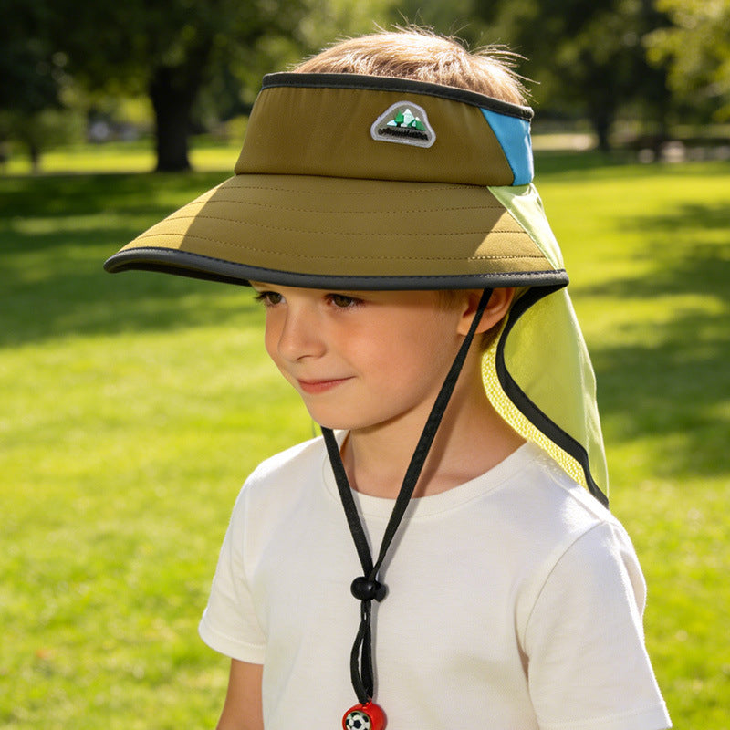 Kinder-Sonnenschutz-Hut mit Nackenwärmer, verstellbarem Kinnriemen und atmungsaktivem Mesh-Visier