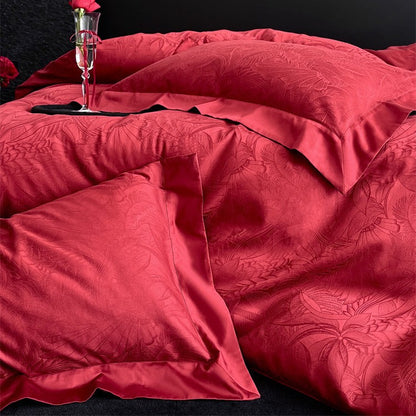 Jacquard-Bettwäsche-Garnitur aus Baumwollsatin mit dezentem Blumenrelief und Hotelverschluss Brehn