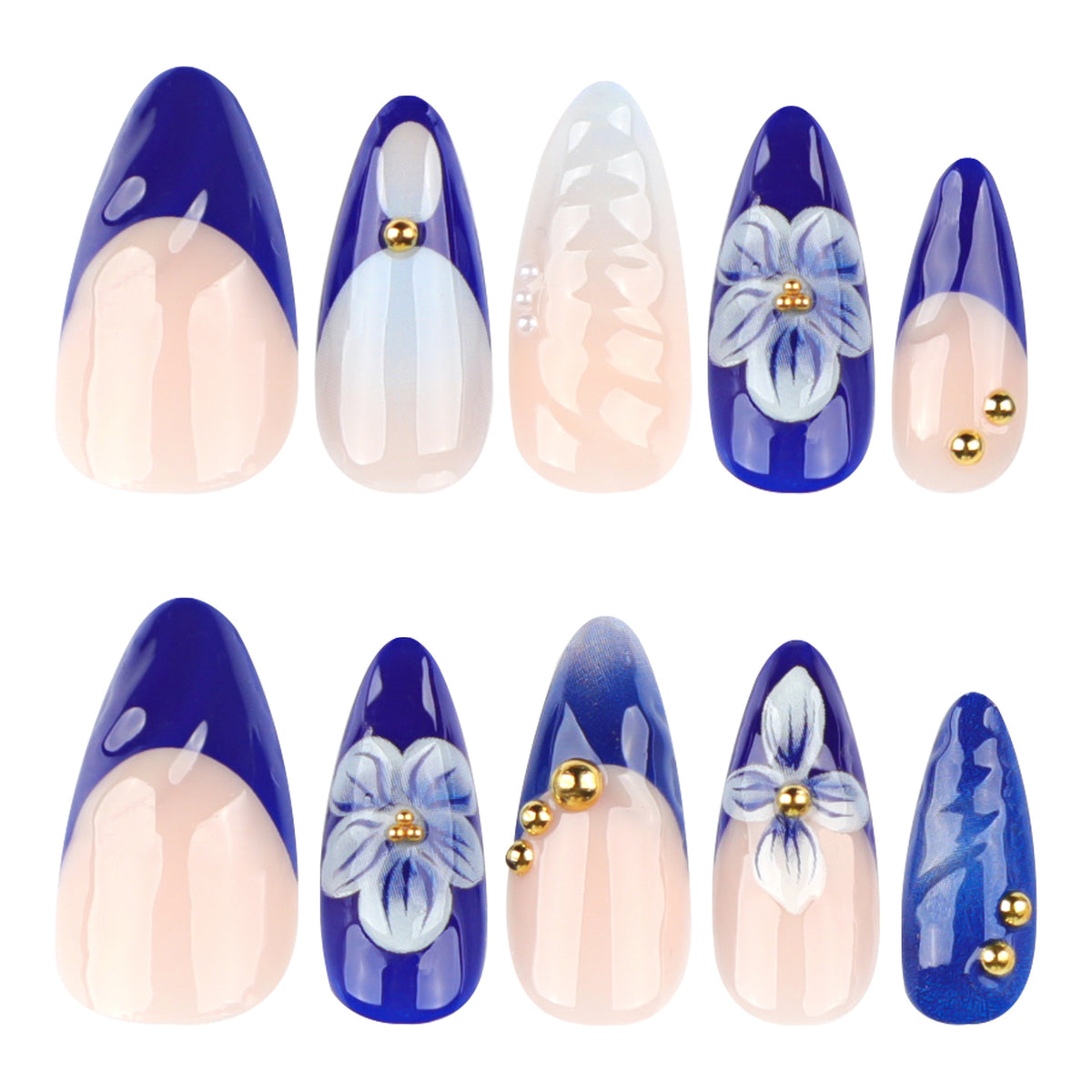 Kunstvolle Nailart mit floralen Akzenten und Glitzerverzierungen Brehn
