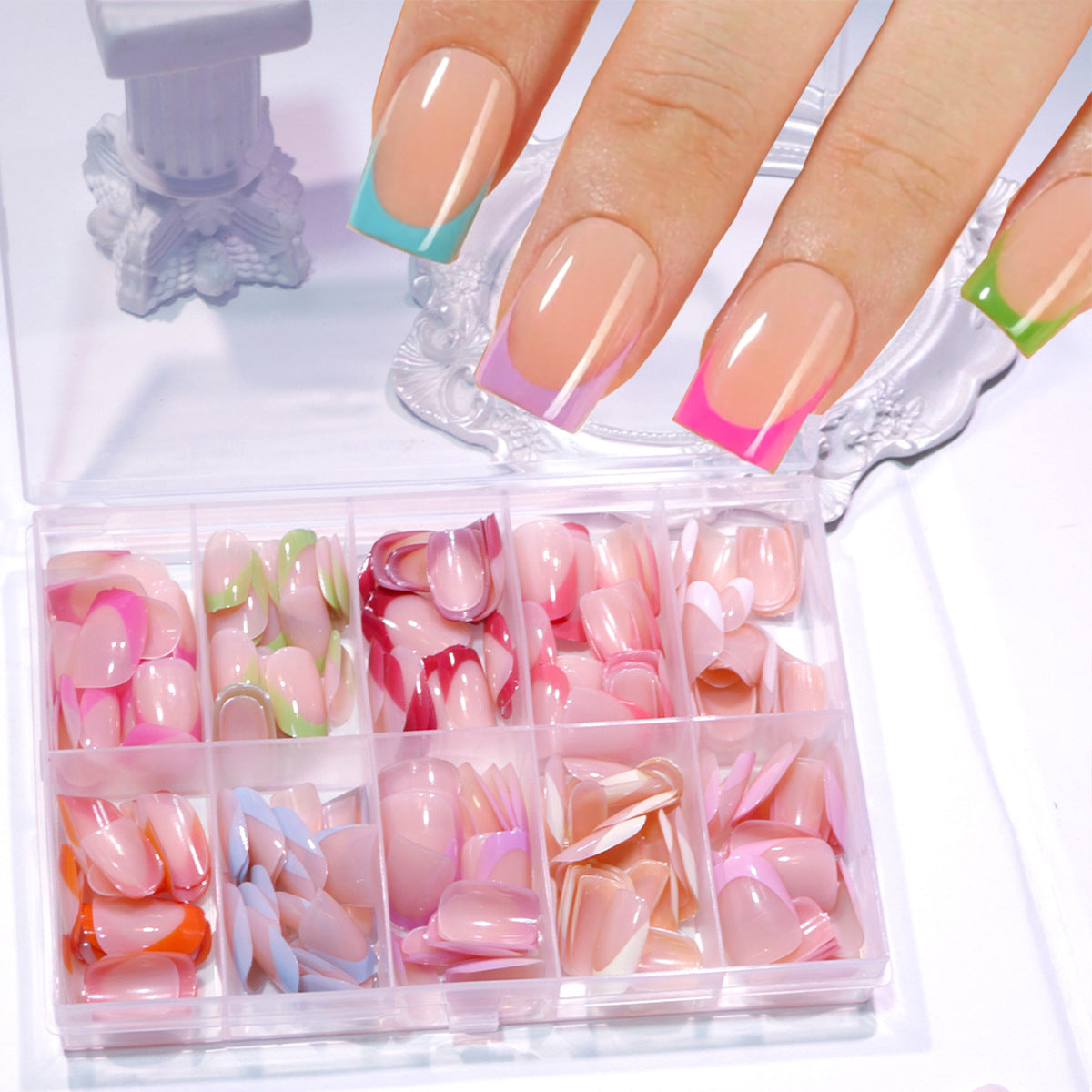 Gradient Französische Spitze Press-On Nagelset Brehn