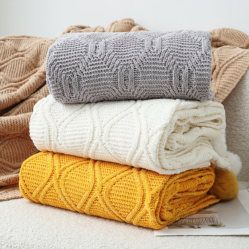 Damen Strickdecke mit dekorativen Pompons Brehn