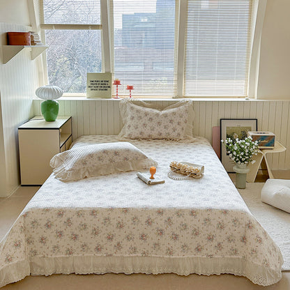 Gep quiltetes Polka-Dot-Bettwäsche-Set mit Ösen-Spitze Rüsch Kissenbezügen