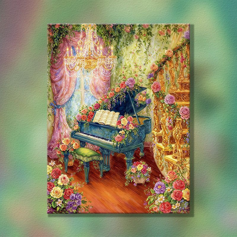 Elegante Blumen Klavier Szene Wandkunst Brehn