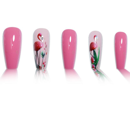 Floral Flamingo Druck-On-Nagelverlängerungen Brehn