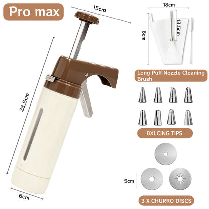 Handheld Cookie Press and Churro Maker with Assorted Piping Discs and Stainless Nozzles