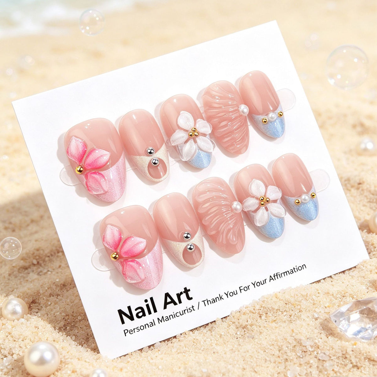 Blumenmuster Press-On Nagelkunst Set