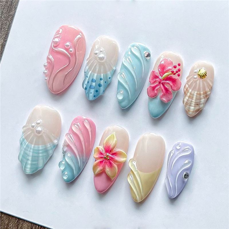 Künstlerisches vom Meer inspiriertes Muschel-Nagelkunst-Set Brehn