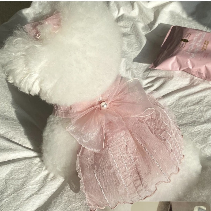 Haustier Tüllspitzenkleid mit Organza und Perlenanhänger