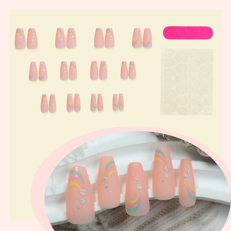 Künstlerisches Press-On-Nagelset mit bunten Wellenmustern Brehn