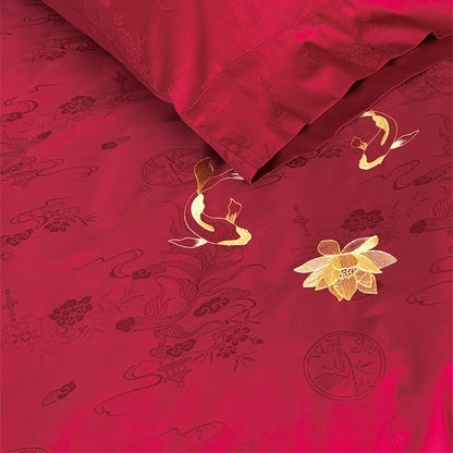 Baumwoll‑Satin Bettbezuggarnitur mit feiner Lotus‑Stickerei und seidig‑weichem Griff Brehn