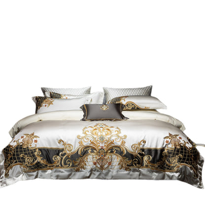 Luxuriöses besticktes Satin Bettbezug-Set mit dekorativen Kissenbezügen