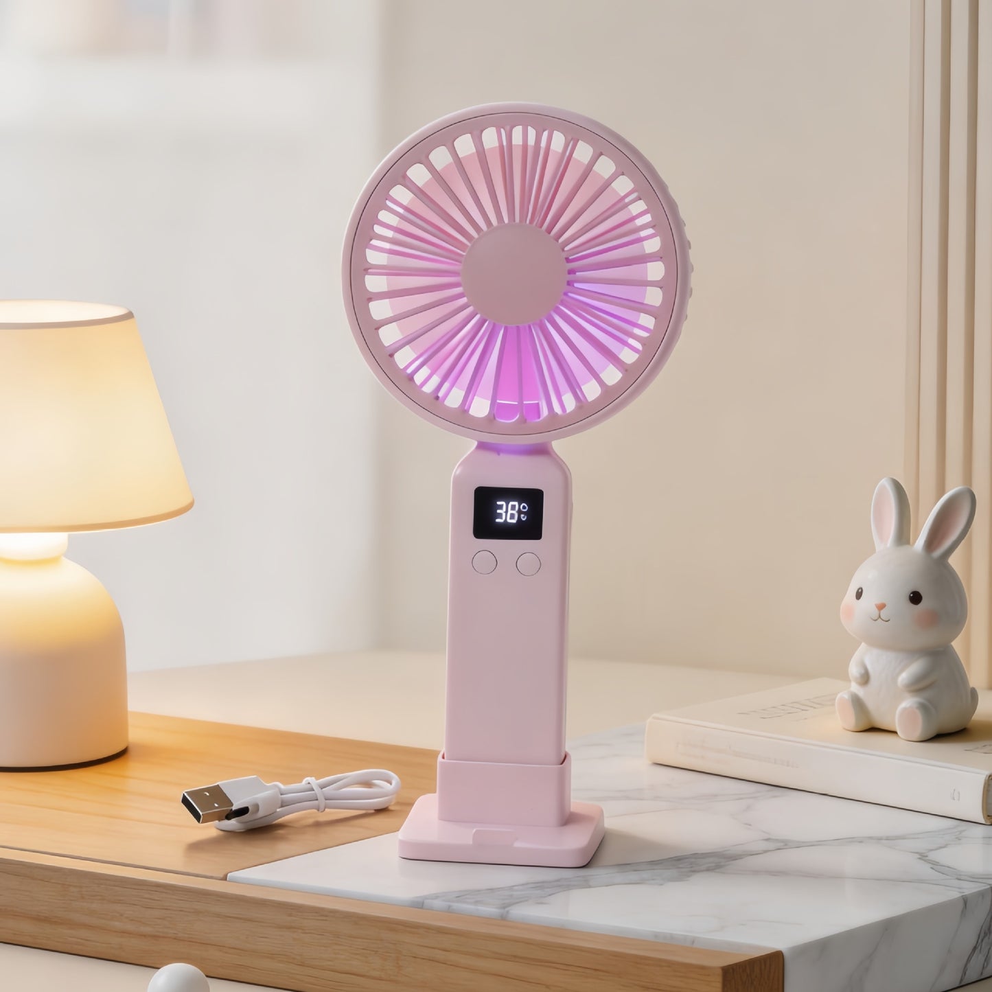 Damen Tragbarer Mini-Ultraquiet-Handventilator mit LCD-Anzeige Brehn