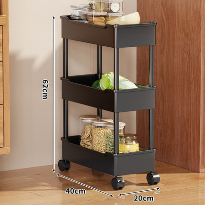 Slim Vertikaler Rollender Küchenlagerschrank mit tiefen Tablettregalen und verriegelbaren Rollen